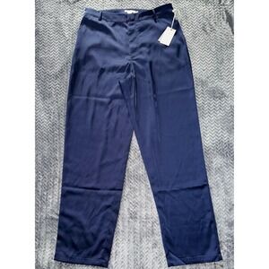 Good American Satin Pants Wide Leg Trouser Pants Navy Blue‎ Stretch Size 10 NWT